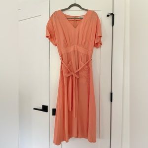 Madewell Linen-Blend Dolman Sleeve Midi Dress - Coral Pink - Size 6
